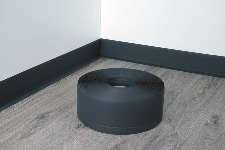 Black 100mm PVC Sit On Skirting 20m Coil Safety Flooring