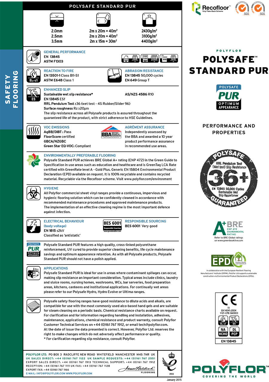 Polysafe standard sheet vinyl cedar blue from Safety Flooring UK