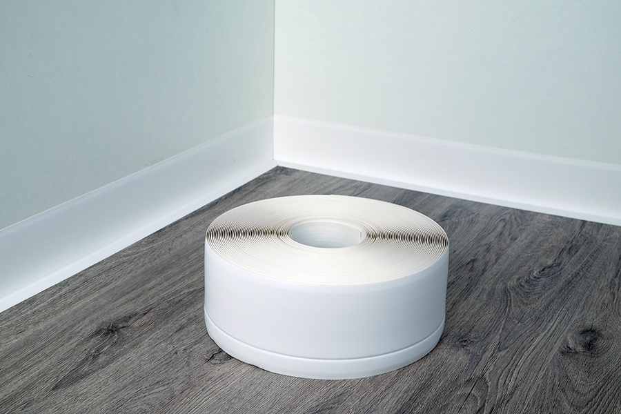 White 100mm PVC Sit On Skirting 20m Coil